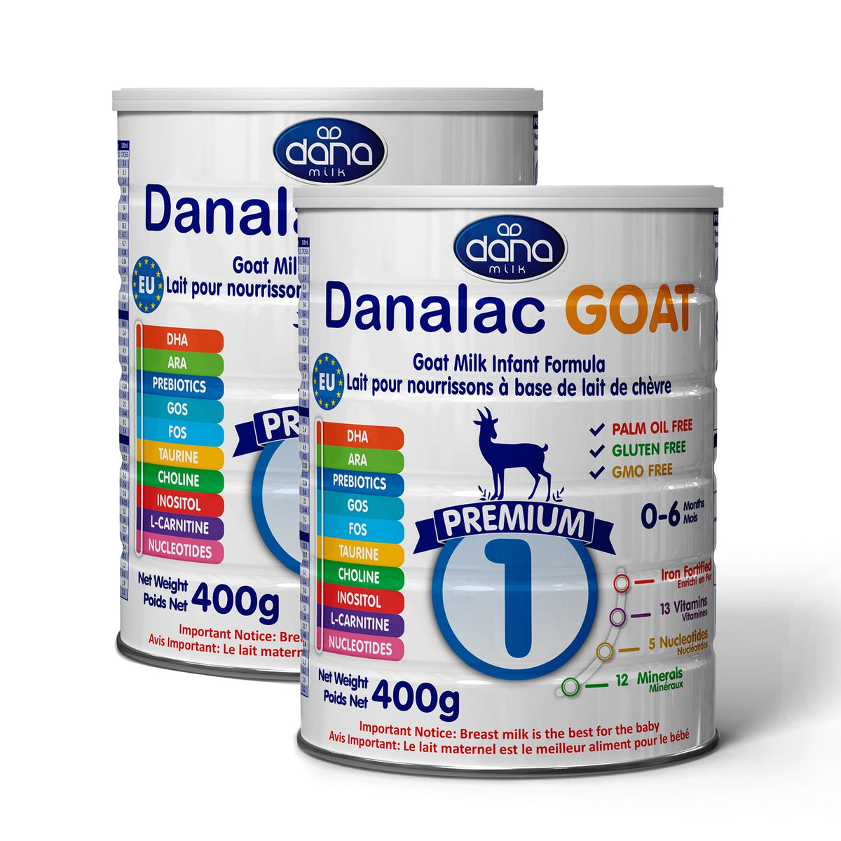 Danalac Goat Milk Infant Formula 400g Stage 1 Baby Milk Powder for Infants and Toddlers Age 0-6 Months (Pack of 2)
