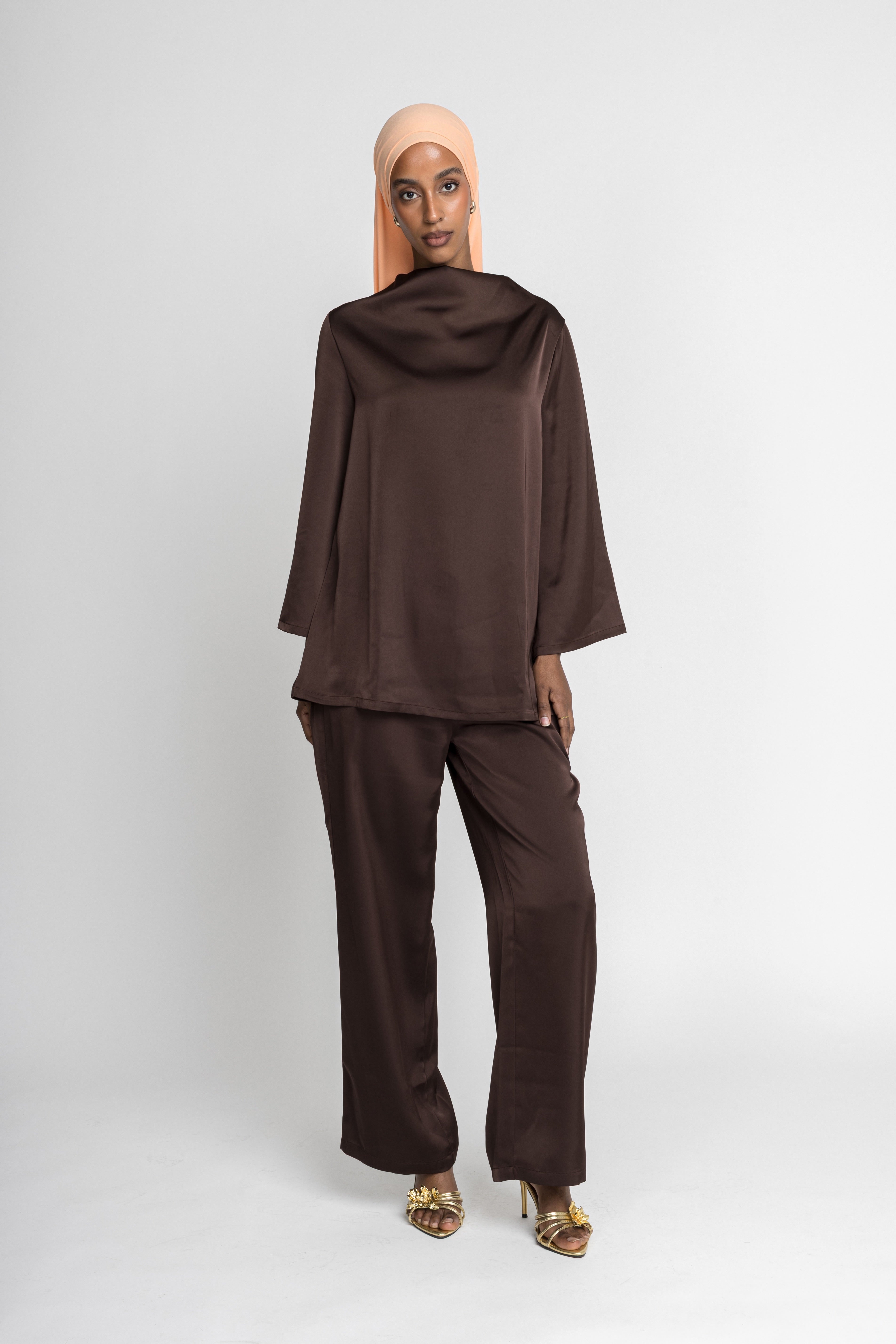 silk pants rich brown