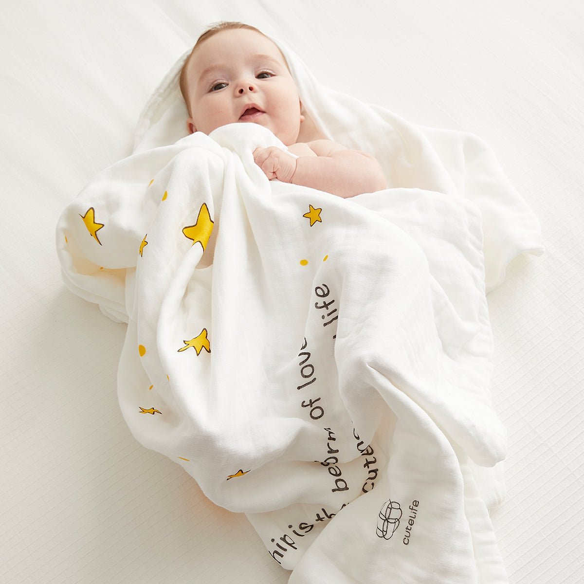 Future Stars Six-layer Cotton Baby Yellow Bath Swaddle Blanket